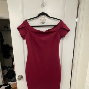 Burgundy off the shoulder dress by Guess